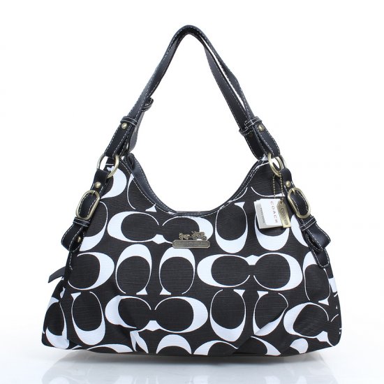 Coach Fashion Signature Medium Black Shoulder Bags DZJ - Click Image to Close